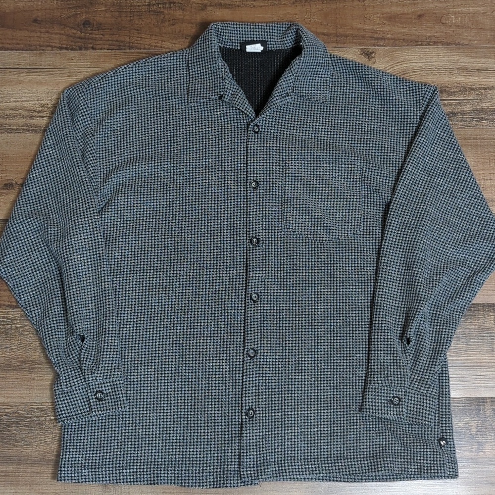 Vintage Y2K Pacsun Waffle Print Button Down Shirt Size XL in Gray/Black